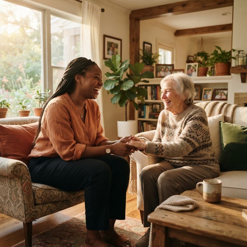 A personal assistance professional speaking with a family in a Dallas home